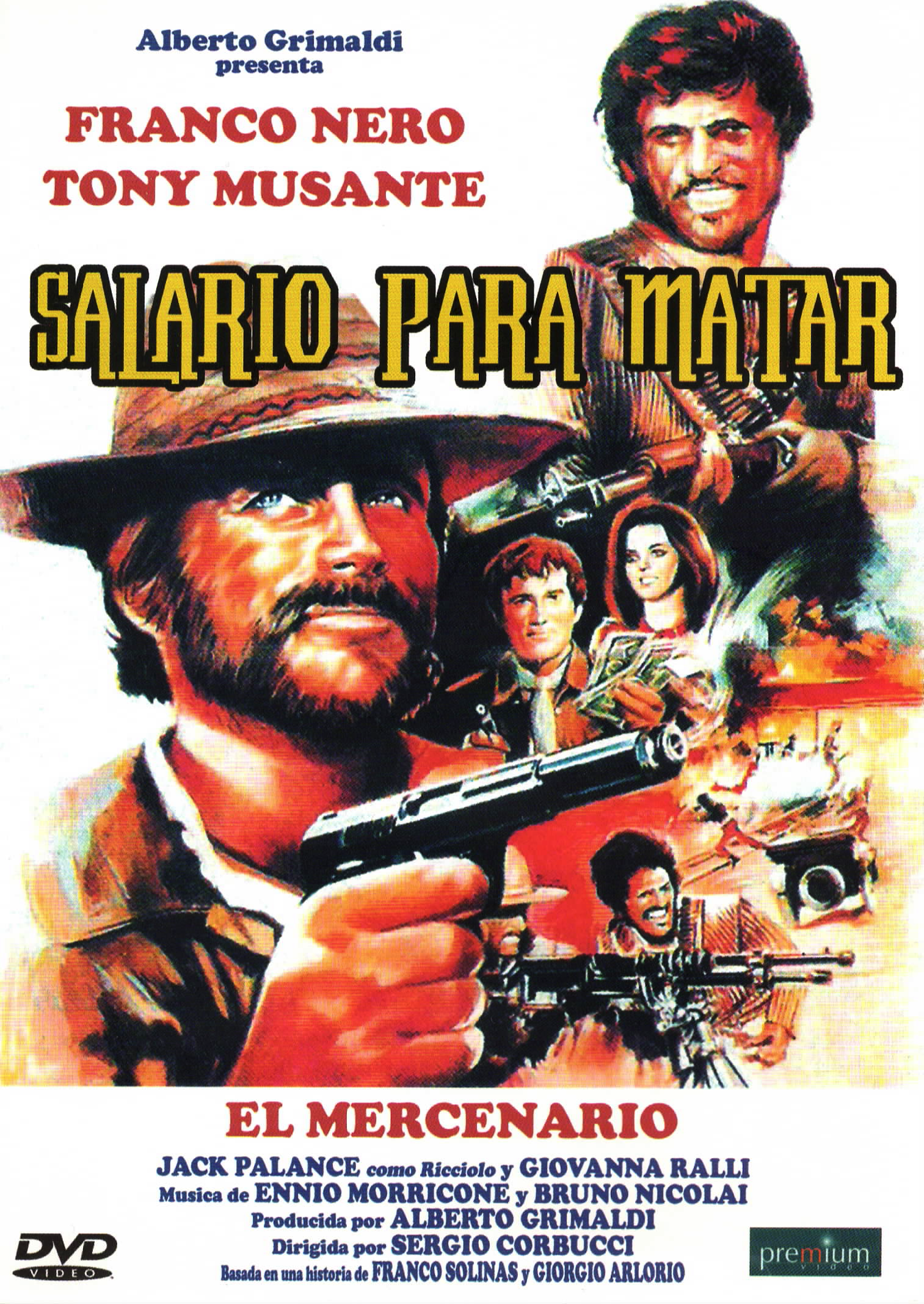 Cartel ilustrado de la película Salario para matar (El Mercenario), protagonizada por Franco Nero, Tony Musante y Jack Palance