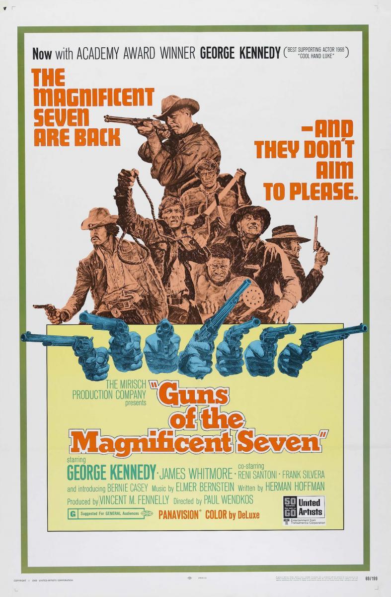 Cartel original de La Furia de los Siete Magníficos (Guns of the Magnificent Seven, 1969).