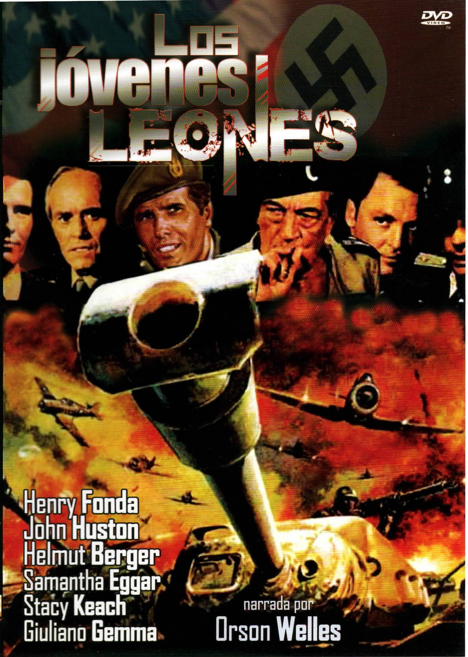 Cartel de la película Los Jóvenes Leones (Il grande attacco, 1978) con imágenes de los protagonistas y escenas de guerra.