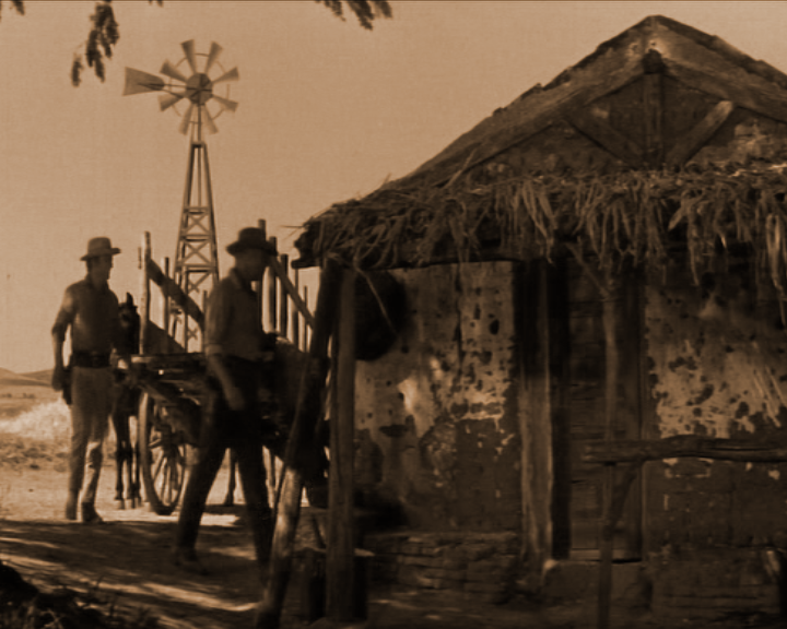 Chozo de adobe y molino de viento en La Furia de los Siete Magníficos (1969), rodado en Villamanta.