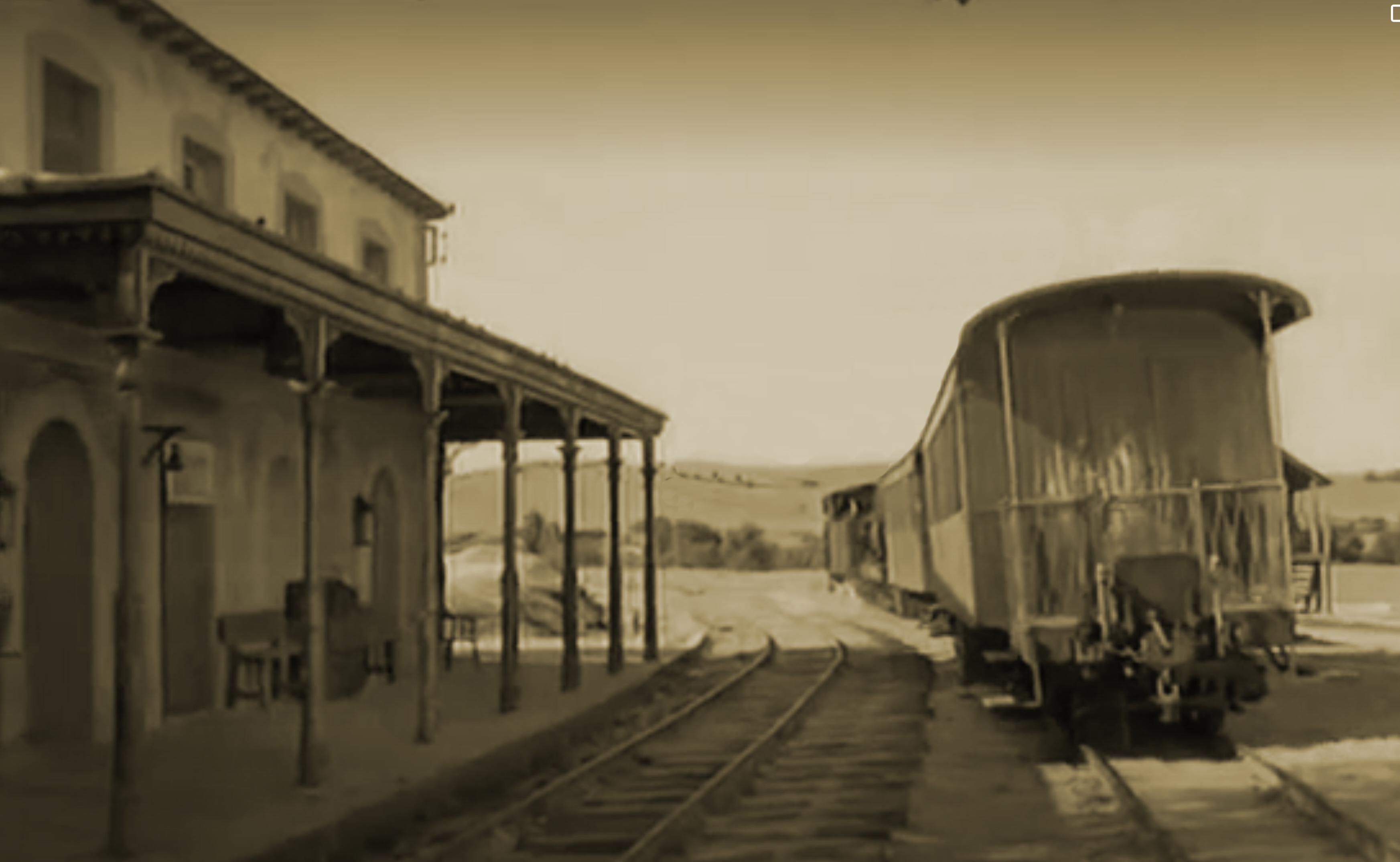 Imagen de la antigua estación de tren de Villamanta con un convoy ferroviario, utilizada como localización en la película Manos Torpes (1970).